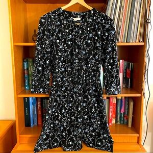 Loft black floral long sleeve knee-length dress